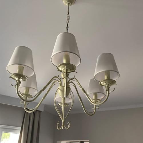 Tissting E14 Nachttisch Lampenschirm, Weiß Hängelampe Stoff Fass für Tischlampe Kronleuchter Wandleuchte Stehlampe Dekoration, 12 cm Durchmesser, Metall + Stoff + PVC, for Hotels, Clubs, Hallen