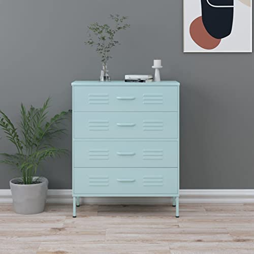 Gecheer Kommode mit Schubladen Schubladenschrank Sideboard Beistellschrank Anrichte Mehrzweckschrank Bücherschrank Metallschrank Minzgrün 80x35x101,5 cm Stahl
