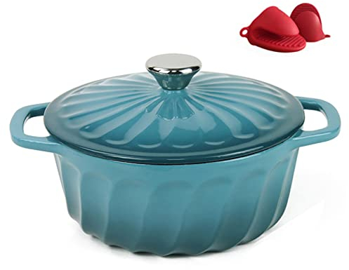 YLWX Cocotte De Cocción Esmaltada 2.43L, Horno Holandés, Cacerola De Hierro Fundido Con Tapa, Olla cazuelas De Inducción (Color : Verde)