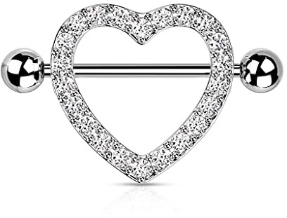 viva-adorno Brustpiercing Herz Zirkonia Nippelpiercing Brustwarzenpiercing Shield Schild Kristall Herzen Z197