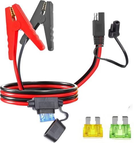YETOR SAE Krokodilklemme, SAE Schnellverschluss Krokodilklemmen Adapter mit 2FT 10AWG, SAE Klemme nstecker, Ladeanschluss Kabel für Autos, Motorräder (Clip new)