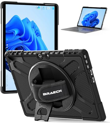 BRAECN Cover per Microsoft Surface Pro 12th(2026)/ 11 / Pro 10 / Pro 9-13 | Antiurto Robusto Custodia con Supporto Girevole a 360°, Cinghia a Mano, Nero