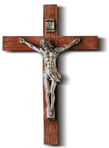Jesus Christ Wooden Cross for Wall 5x5 - Light Brown Crucifix Wall Cross for Catholic, Catholic Wooden Crosses for Home Decor, Religious Decor for Home, Christian Hanging Wood Crosses for Bedroom