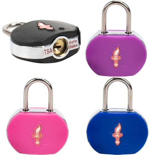 DUALCROWN 4 Pack Luggage Lock TSA Approved Locks with Key, TSA Approved Travel Lock,Suitcase Lock TSA Approved Chrome Plated Ring Body for Backpacks, Bags and Luggage, 4 Pack Family Set