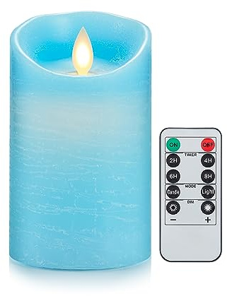 Lonkenn Bougie LED, Bougies Alimente par Pile, Bougies Sans Flamme Vacillantes, Bougie LED avec Télécommande, Cire Réelle, Dimmable, pour Noël, Anniversaire, Décoration Mariage Soirée-10cm Bleu