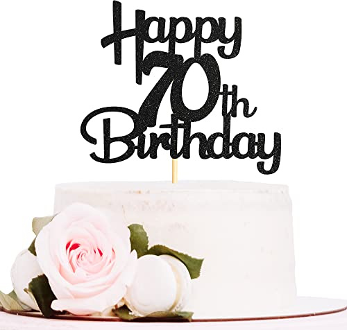 Sotpot Black Glitter 70th Birthday Cake Topper Cake Pick Happy 70 Birthday Cake Decoration for 70th Birthday Party Celebration Supplies