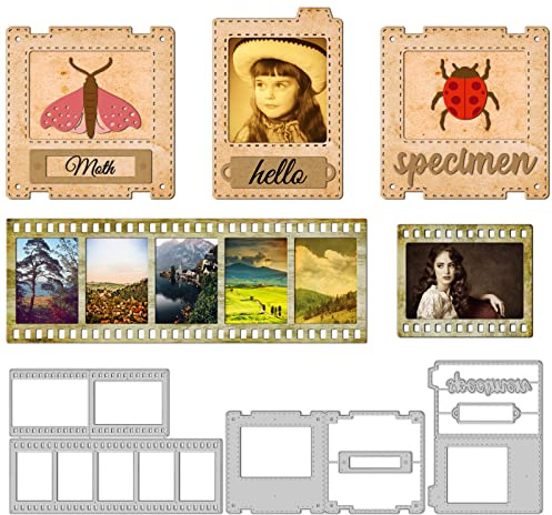 GLOBLELAND Vintage Diashow Stanzformen für klassische Filmstreifen Fotorahmen, DIY Scrapbooking, Papierhandwerk, Edelstahl-Schablonen für Kartenherstellung