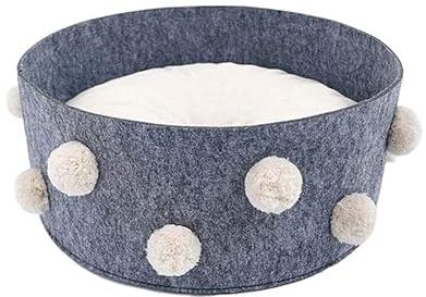 Haustierbett Hundebett Bommel Baumwolle Katzenkorb Haustierbett Katzennest Winterwarmes Katzenhaus Haustierschlafsack Katzenkissen Hundenest Katze Hundebett Katzenhaus für Katzen Hunde ( Blue : F )