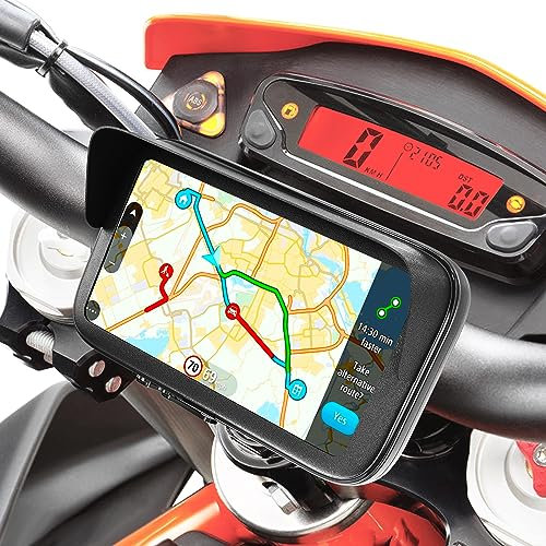 Turnaroundtech Support Telephone Moto Velo Etanche Coque avec Visiere antireflet valable pour Les Smartphones jusqu'a 7,5 Fixation de Guidon incassable à Double vis