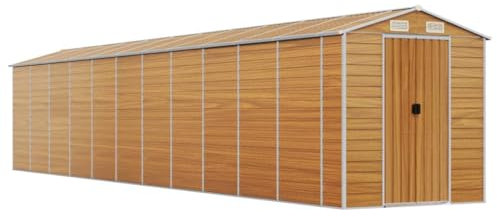 vidaXL Garden Shed, Outdoor Storage Shed with 4 Air Vents, Tool Shed for Lawn Garage Yard, Metal Garden Storage Unit, Light Brown Galvanised Steel