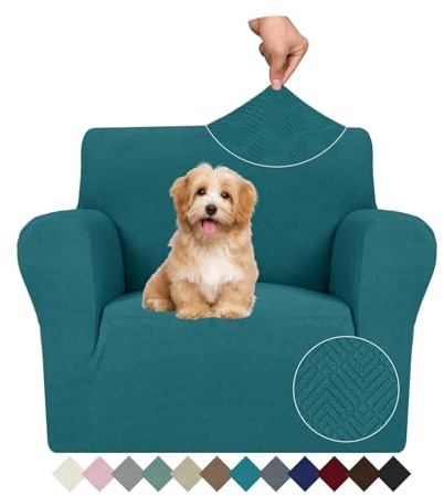 Ystyle Stretch Sofa Überzug 1 Sitzer, Sesselschoner rutschfest Mit Armlehne, Elastische Couch Überzug Jacquard, Universal Sofa Cover Moderne, Sofaschoner Hund Katze Wohnzimmer, Dunkelgrün