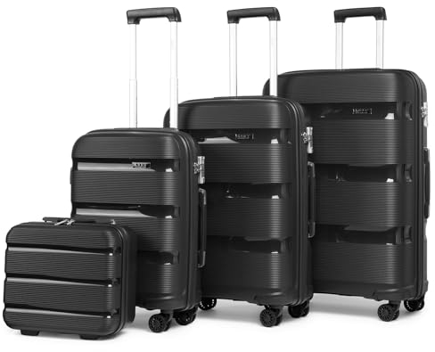 KONO Gepäck-Sets Koffer Trolleys mit Beautycase Set 4 Teilig Reisegepäck Hartschalenkoffer Reisekoffer mit 4 Rollen und TSA Schloss (Kofferset mit Kosmetikkoffer, Schwarz)