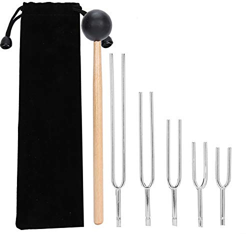 NSXAYIWE Juego Diapasones De Terapeuticos, 128Hz 256Hz 512Hz 1024Hz 2048HZ Juego De Diapasones, Diapasones De Chakra De Aleación De Aluminio Compatibles Para Músicos, Profesores