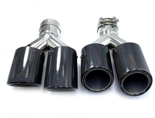 Autoauspuffende 2 Stück Y-Typ Dual-Auspuff-Endrohre Universell Glänzend Kohlefaser Edelstahl Doppel-Auspuffrohre Schalldämpfer-Endrohr Auspuff Endrohr(60mm in-101mm out)