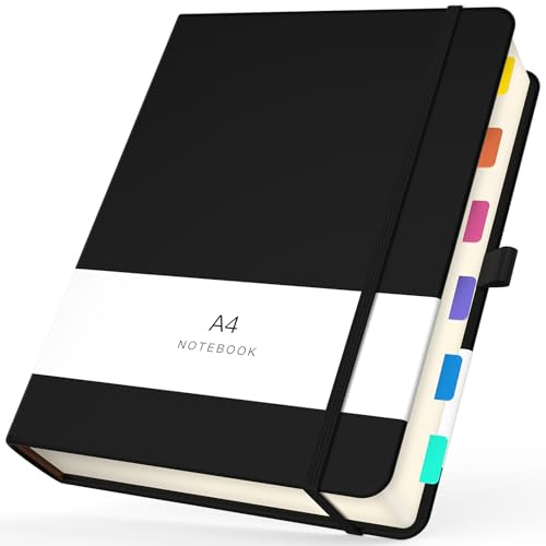 Yarotm Notizbuch A4 Blanko - 1 Stück Notizbuch Leder PU 21.6x28.5cm - 100GSM Papier Blanko Notizblock - A4 Notebook Leder Hardcover 360 Seiten - A4 Tagebuch für Reisetagebuch, Schwarz