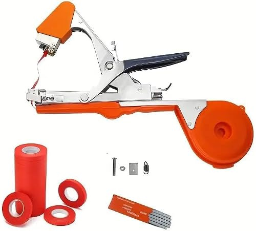 Frilla Pflanzenbindemaschine Bindezange für Pflanzen mit Klinge, Feder, 125 m Rollen Klebeband und 1000 Heftklammern Schachtel Heftklammern und 4 Bandrollen | PLANTBRAND