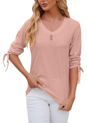 NNGOTD Women's T Shirts Leopard Print Cut Out Off-Shoulder Tshirt Sexy V Neck Zip Short Sleeve Tunic Blouse Long Sleeve Yoga Tops for Women UK Loose T-Shirts (Pink, L)