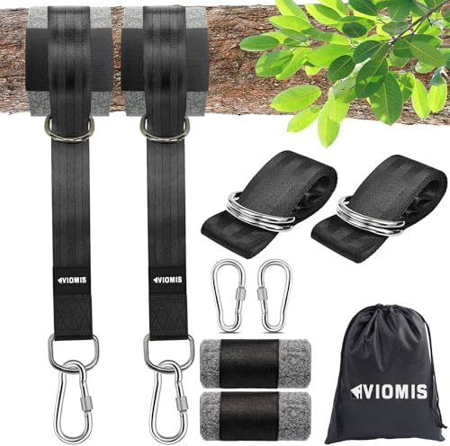 Viomis Schaukel & Hängematte Montageset 900KG | Komplettset mit 2x 150cm Gurten, Karabinern, D-Ringen, Schutzpolstern & Tasche