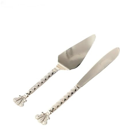 Zinc Alloy Cake Knife Shovel Server Set Silverware Carved Handle Cake Pie & Pastry Servers Wedding Party Thanksgiving Christmas (Silver)