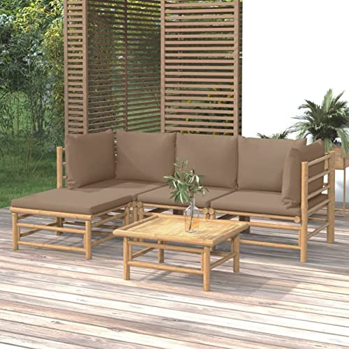 Faroom Gartenlounge Set Bambus Lounge Gartenmöbel Set Loungemöbel Set Bambus Balkon Lounge Sofa Outdoor Balkonmöbel Kleiner Gartengarnitur Sofagarnitur Taupe 5-TLG-Type-75