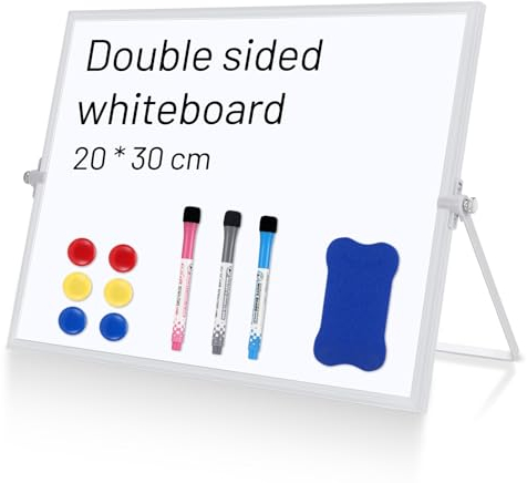 Kasanni Whiteboard Magnetisch Abwischbar Whiteboard Klein Beidseitige Verwendung Mit StäNder Tragbarkeit Geeignet für den Einsatz im Büro, zu Hause und in der Schule (20 cm x 30 cm)