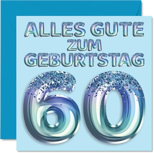 Stuff4 60. Geburtstagskarte für Männer, Blau Glitzerballons