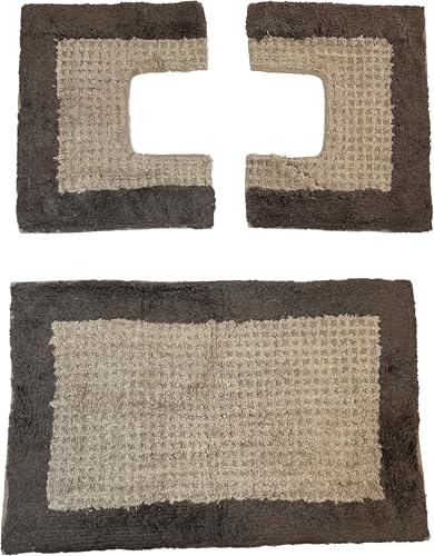 HOME ZEN HOUSEHOLD LINEN Set di tappeti da bagno AMBRE, 3 pezzi, 100% cotone idrofilo superassorbente, 1 tappetino 47x78 cm + 2 tappetini 47x38 cm scendi bidet e scendi water (MARRONE)