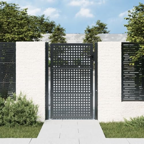ShGaxin Puerta de jardín Acero Gris Antracita 105x200 cm, Puertas para Jardin, Puertas De Exterior, Valla Jardín, Rejas para Puertas De Entrada - 154562