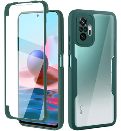 UPLAI Transparente Funda para Xiaomi Redmi Note 10 Pro 4G, 360° Grado Militar Antigolpes Carcasa Protector de Pantalla Incorporado, Ultradelgado PC + TPU Estuche Caso. Verde