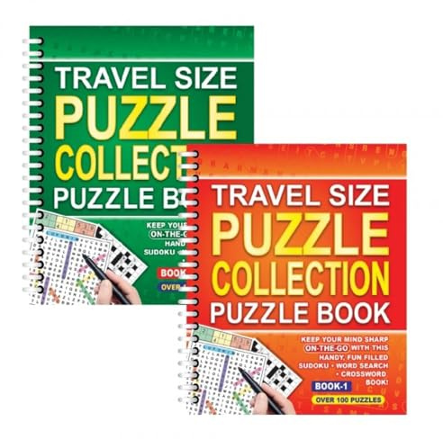Sixstore A5 Spiral Bound Travel Size 3 in 1 Sudoku, Word Search, Crossword Puzzle Collection Book, 2 Books Supply - Choose Your Set (SET 3)