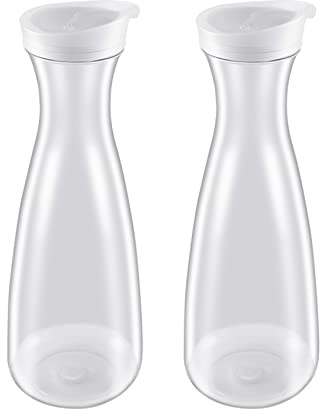 melairo Caraffe per Acqua nel Plastica da 2 Pezzi da 1,6 Litri con Coperchi Un Linguetta Bianca - Brocche Infrangibili per Uso Alimentare e Riciclabili - Barattolo di Succo