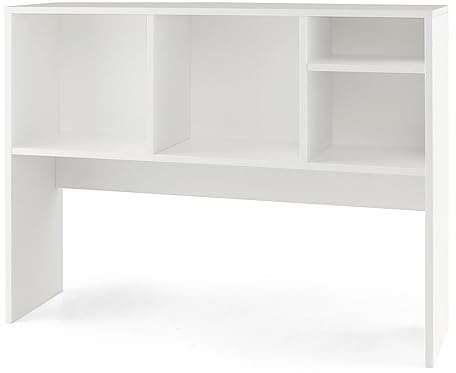 Giantex Skrivbordshylla med 4 öppna fack, skrivbordsorganisatör med anti-tippanordning, halkfria skridskor, bordshylla för böcker, fotoramar, dekoration (vit)