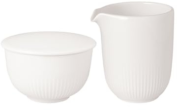Villeroy & Boch Afina Milch- und Zucker-Set 2-teilig, Milchkännchen (170 ml) und Zuckerdose (90 ml), Dose mit Deckel und Kännchen, Spülmaschinenfest & Mikrowellengeeignet, Premium Porzellan, Weiß
