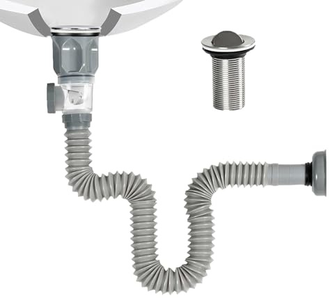 Sifón 300-1000 Mm Lavabo Extensible Flexible Kits | para Baño Cocina Sifón Fregadero (Gris), Desague, Sifon, Drenaje, Filtro, Desplegable