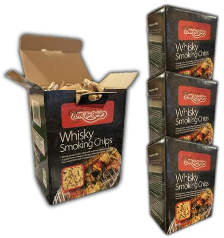 Premium Whisky Wood BBQ Smoking Chips - Sustainably Sourced - Suitable for Electric as Charcoal Pellet Grills & Smokers - For Barbecue Smoker Grilling Beef Chicken Pork Fish Vegetables - 4 Packs