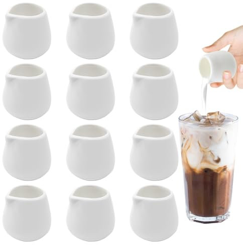 Rppiup Lot de 12 petits pots à lait en céramique blanche de 110 ml sans poignée, petit pot à sauce réutilisable, serveur de sirop en porcelaine, serveur de sirop de café, sauce au lait (110 ml sans