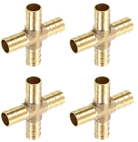 QUARKZMAN 4 Pz Raccordo Ottone 4 Vie Raccordo 1/2 (12mm) Incrocio Portagomma Raccordo Adattatore per Condutture Trasporto Acqua/Carburante/Aria