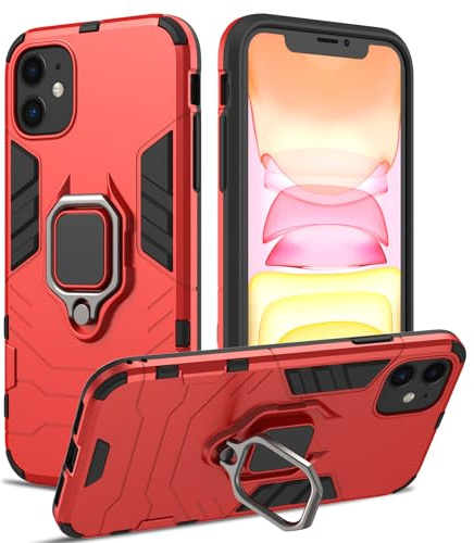 Cover per iPhone 11, Custodia per Tutto il Corpo, Copertura Antiurto con 360°Magnetica Anello, Protettiva Rigida con Fotocamera Protettivo (Rosso)