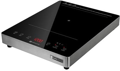 KOMPATIC KFE 20T Piastra ad Induzione Portatile, Piano Cottura elettrica, 2000W, Finitura Acciaio Inox, 10 Livelli di Potenza, Timer, Blocco di Sicurezza