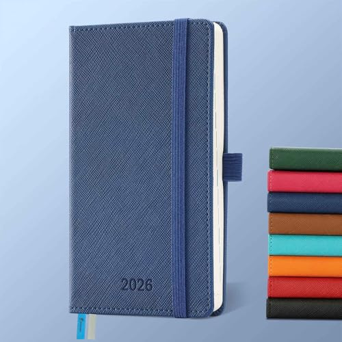 IN-LUXPRO Kalender 2026: Taschenkalender A6 Klein 16,4x9,6cm Buchkalender Terminplaner 2026 Wochenplaner Notizbuch,12-Monate(Jan.- Dez.) mit 100GSM Papier & Stiftschlaufe PU-Leder Marineblau