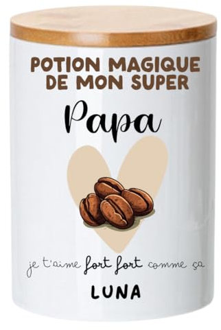henrietteandco Pot à Café Papa Personnalisé avec Prénom | Cadeau Original Fête des Pères ou Anniversaire | Boîte de Rangement Céramique pour Capsules, Dosettes, Café | Fabriqué en France (Love-cafe)