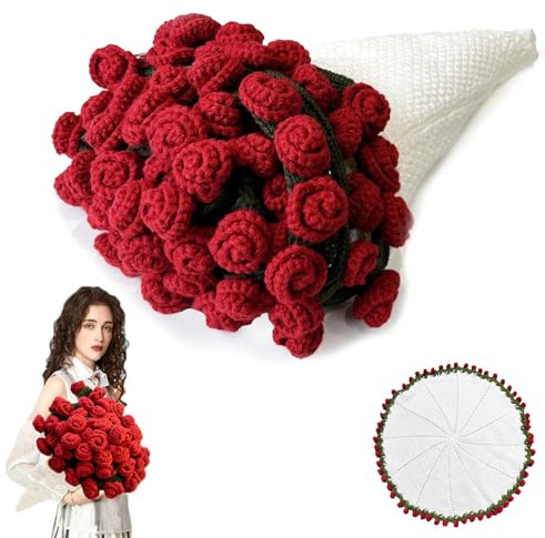 Nenkarn Crochet Flower Bouquet Blanket Handmade Rose Throw 40 Inch Soft Knitted All Season Home Decor Gift Christmas Birthday