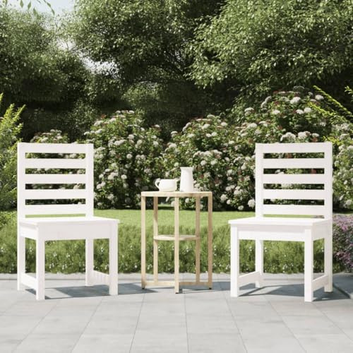 Homvdxl Gartenstuhl aus Holz, wetterfest, mit Rückenlehnen, für Terrasse, Hinterhof, Pool, 50 x 48 x 91,5 cm, Weiß, 2 Stück