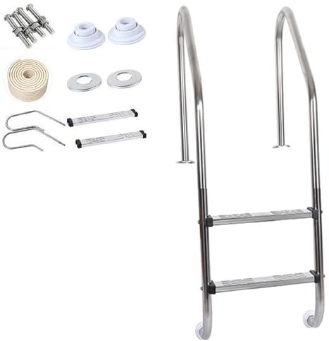 Pool Ladder, Reinforced Anti-Slip Pool Steps Above Ground with Installation Accessories, Double Handrails Stair (Level 2)