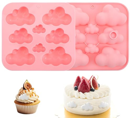 2 stampi in silicone 3D a forma di nuvola, simpatici stampi in silicone per candele pieghevoli, stampi fatti a mano, per cioccolato, caramelle, torte, dessert, sapone, stampi per candele regalo (rosa)