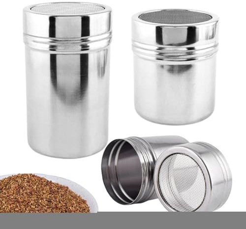 Mimoqk Ice Sugar Sprinkler - Ice Sugar Dispenser for Coffee - 3 Pieces Stainless Steel Kitchen Equipment for Baking, Baking, Coffee, Picnic
