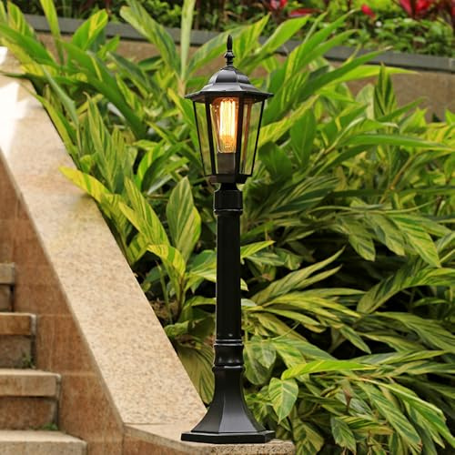 MYUYEE Luminaria Vintage para Exteriores de 315 de Vidrio Resistente al Agua para paisajismo iluminación de Caminos bolardo E26 farola de Aluminio para terraza,