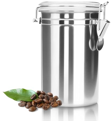 Yitexin Stainless Steel Coffee Canisters with Airtight Lids, Metal Coffee Storage Container, Sealed Jars Organizers for Cereal Food Ground Beans Sugar Kitchen Tea Bar Rice Silver 41 OZ/1.2 L (Silver)