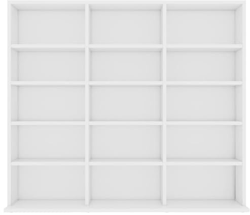 ACAGALA Estantería para CD, DVD, Blu-ray, con soporte para CD con 15 compartimentos, armario para libros blanco de 100 x 23 x 89,5 cm, estantería de pared para colecciones y vitrina