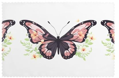 WHJSHOP Flowers on Butterfly Wings Prints Placemats Set of 6 - Thick, Sturdy, and Personalized Dining Table Decor